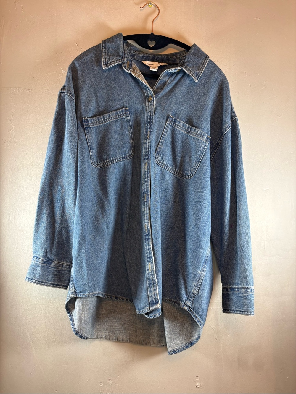 Old Navy Oversized Denim Button-Down Shirt Sz Petite L